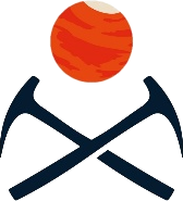 Planetary Geology Field Week logo: Mars above crossed rock hammers